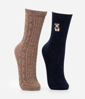 Kit 02 Meias Cano Alto em Chenille com Textura