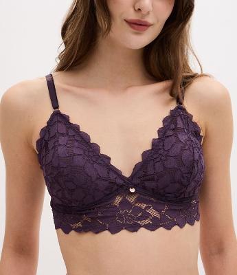 Sutiã Top em Renda com Bojo Removível e Textura Floral