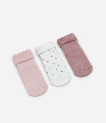 Kit 03 Meias Infantis com Estampa Poá – Tam RN a 12 Meses