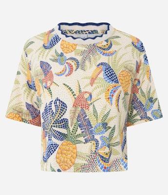 Camiseta em Moletinho com Estampa e Gola Ondulada