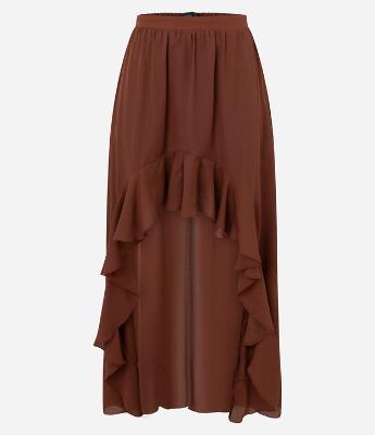 Saia Longa em Crepe com Babados e Barra Mullet