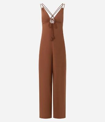 Macacão Pantalona em Viscolinho com Alças Duplas
