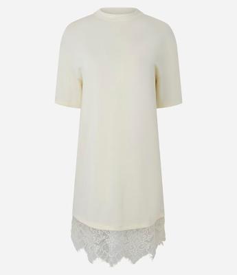 Vestido Reto em Algodão com Renda na Barra