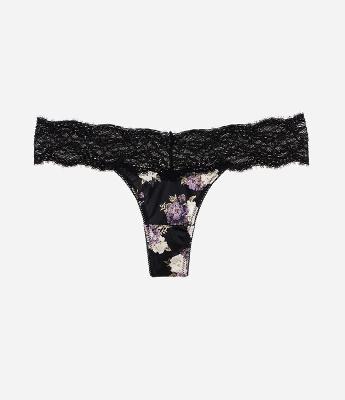 Calcinha String Fio Duplo em Microfibra com Detalhes em Renda Floral