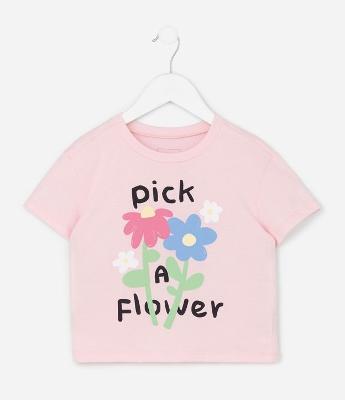 Camiseta Relaxed em Algodão Estampa Flor - Tam 1 a 6 anos