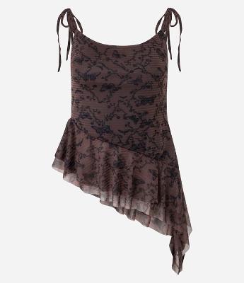 Blusa em Chiffon com Recorte Assimétrico e Babados