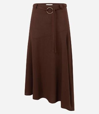 Saia Longa em Viscolinho com Cinto e Barra Assimétrica