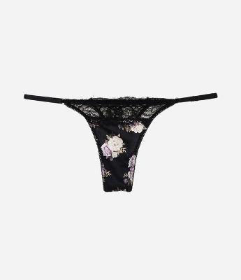 Calcinha String Fio Duplo em Microfibra Com Detalhes de Renda e Estampa Floral