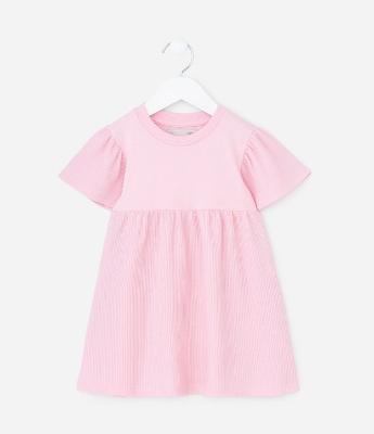 Vestido Infantil em Malha Waffle com Manga Curta – Tam 1 a 5/6 Anos