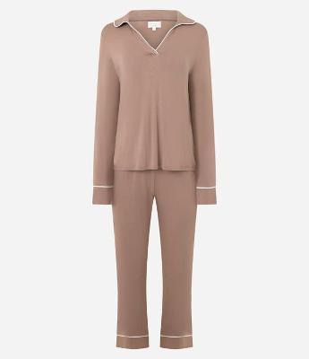 Pijama Longo em Vicscolycra com Piping Contrastante