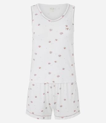 Pijama Curto em Viscolycra com Detalhe de Viés e Estampa Floral