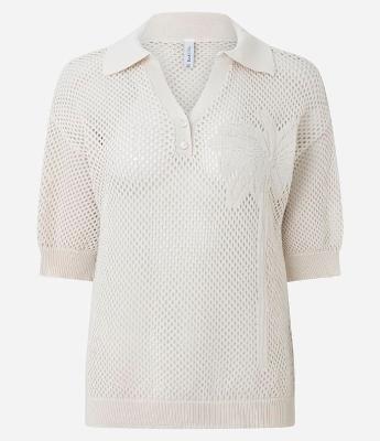 Blusa Polo em Tricô Vazado com Relevo de Coqueiro