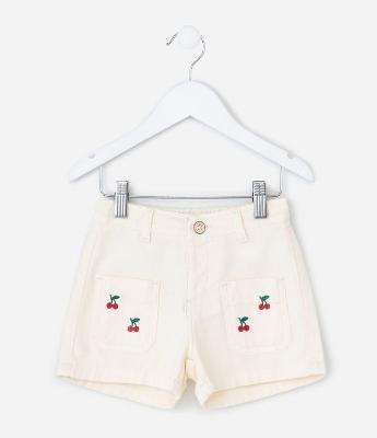 Short Infantil com Bordado de Cerejinhas – Tam 1 a 5/6 Anos