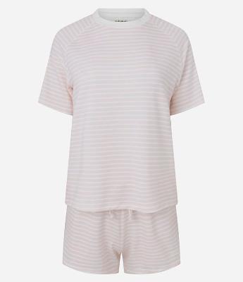 Pijama Curto em Moletom com Estampa Listrada