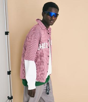 Camisa Oversized Xadrez em Algodão com Estampa Lettering Breakout