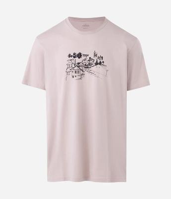 Camiseta Manga Curta em Algodão com Estampa Vilarejo