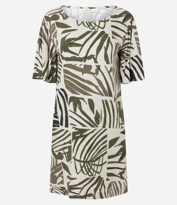 Vestido Plano com Manga Evasê e Estampa de Folhas