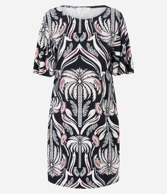 Vestido T-Shirt em Viscose com Estampa de Folhagens