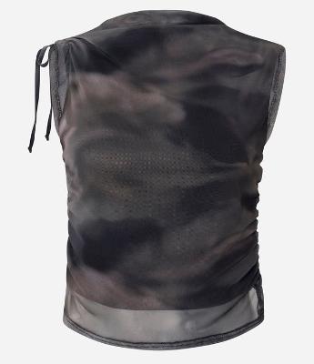 Blusa Efeito Manchado em Tule com Franzidos Laterais