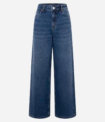 Calça Wide Leg em Jeans com Cós Passante