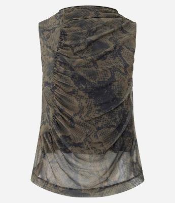 Blusa em Tule com Estampa Animal Print e Drapeado Lateral