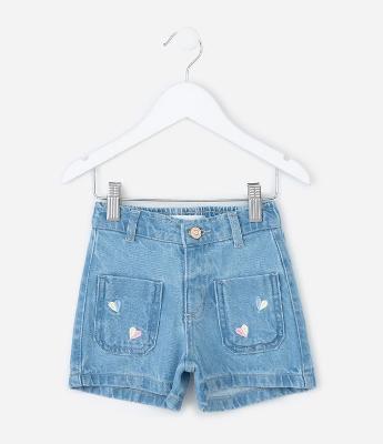 Short Infantil em Jeans com Bordado de Corações – Tam 1 a 5/6 Anos
