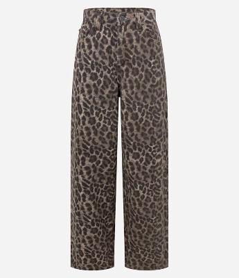 Calça Baggy em Sarja com Cintura Média e Estampa Animal Print