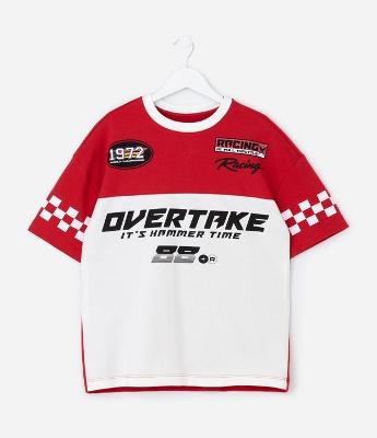 Camiseta Infantil Oversized com Lettering Racer – Tam 5 a 14 Anos