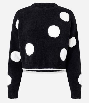 Suéter Slim em Tricô com Estampa Poá e Cava Deslocada