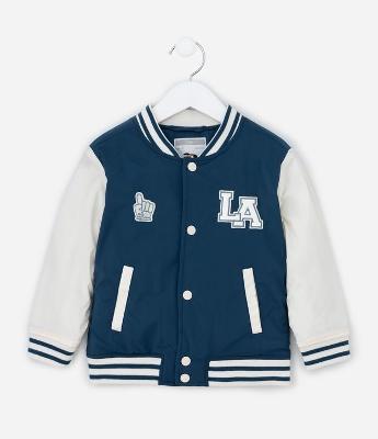 Jaqueta Infantil Bomber com Patches College – Tam 1 a 6 Anos