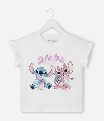 Camiseta Infantil com Estampa Stitch e Angel – Tam 1 a 7/8 Anos