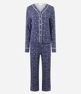 Pijama Longo Americano em Viscolycra com Estampa de Flores