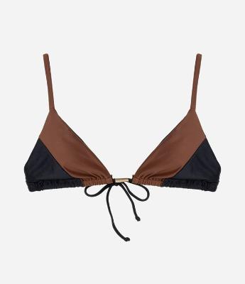 Biquíni Top Cortininha com Bojo Removível e Estampa Bloco de Cor