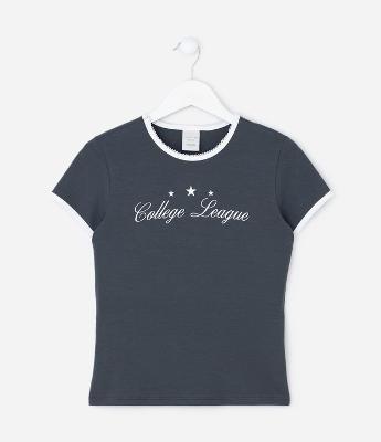Camiseta Infantil Baby Look com Lettering – Tam 7 a 16 Anos