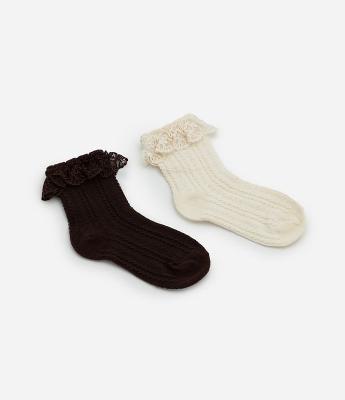 Kit 02 Meias Infantis Cano Baixo com Renda e Textura – Tam 19 a 34