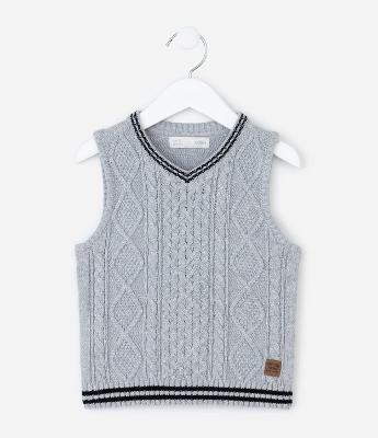 Colete Infantil em Efeito Tricô com Trama Trançada – Tam 1 a 5/6 Anos