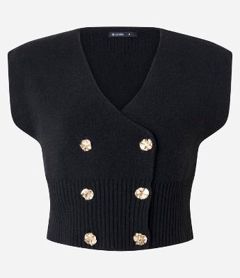 Colete Curto em Tricô com Ombros Estruturados