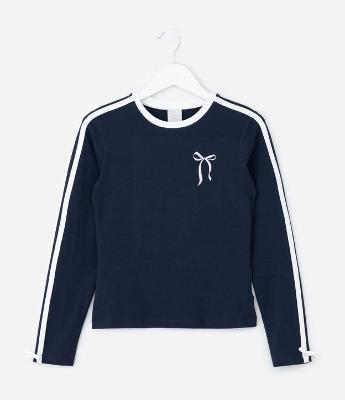 Blusa Infantil com Laço e Listras Contrastantes – Tam 5 a 14 Anos