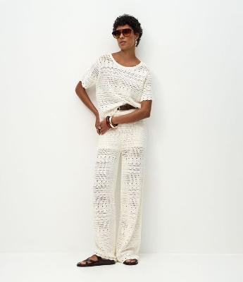 Calça Reta em Tricô com Trama Aberta