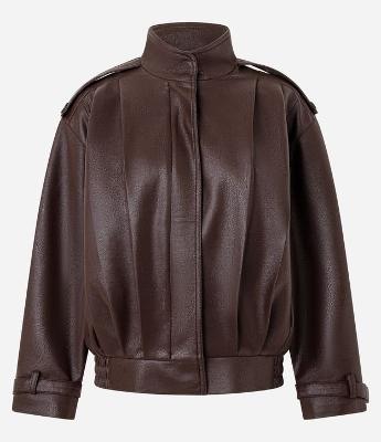 Jaqueta Oversized em PU com Pregas Marcadas e Fivelas no Punho