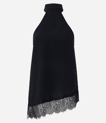 Blusa Halter com Barra Assimétrica Rendada