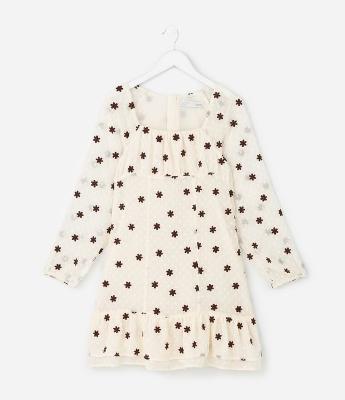 Vestido Infantil em Chiffon Texturizado com Flores Bordadas – Tam 5 a 14 Anos