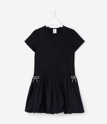 Vestido Infantil com Saia Balonê e Lacinhos - Tam 5 a 14 anos