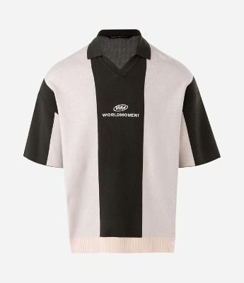 Camiseta Manga Curta em Tricô com Gola Polo e Lettering World Moment