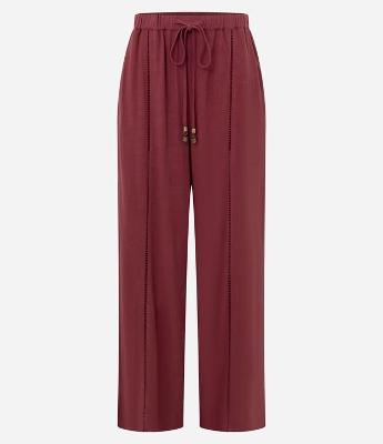 Calça Wide Leg em Viscolinho com Amarração na Cintura