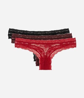 Kit 03 Calcinhas Biquíni Fio em Renda Floral