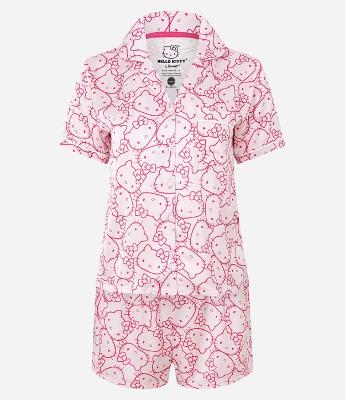 Pijama Americano em Cetim com Estampa Hello Kitty