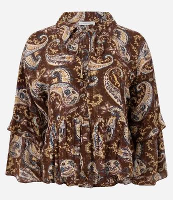 Blusa em Chiffon com Babados e Estampa Paisley