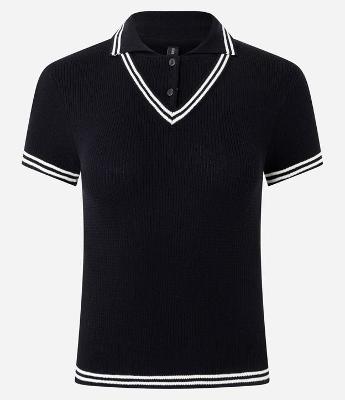Blusa Gola Polo em Tricô Texturizado com Viés Contrastante