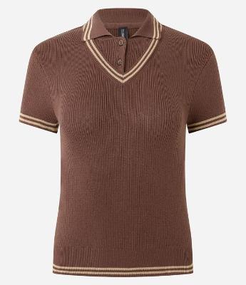 Blusa Gola Polo em Tricô Texturizado com Viés Contrastante